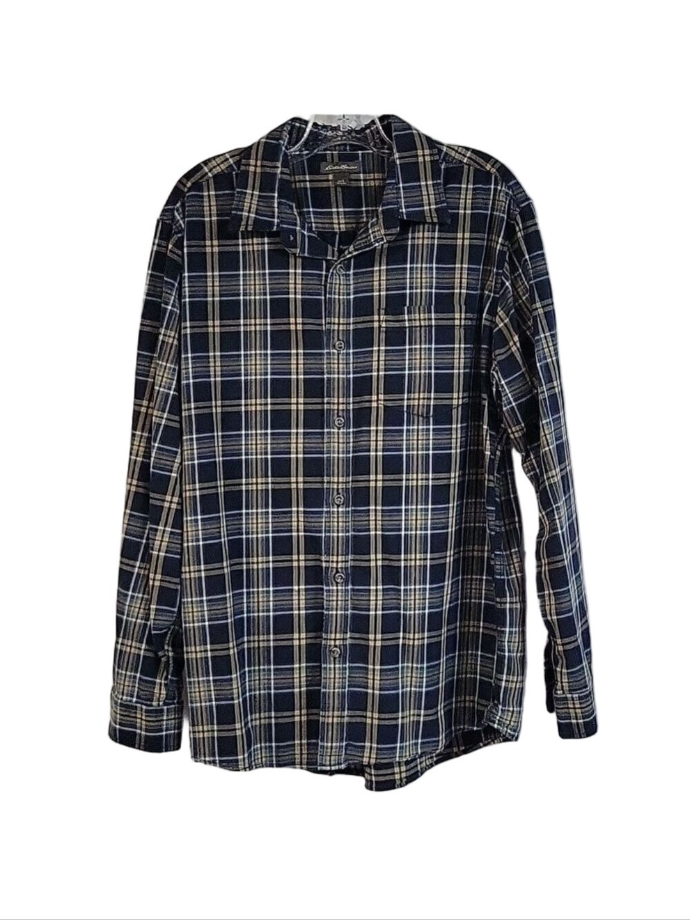 Eddie Bauer Men's Classic Fit Long-Sleeved Button-Down Blue Tan  Shirt, Size Lg